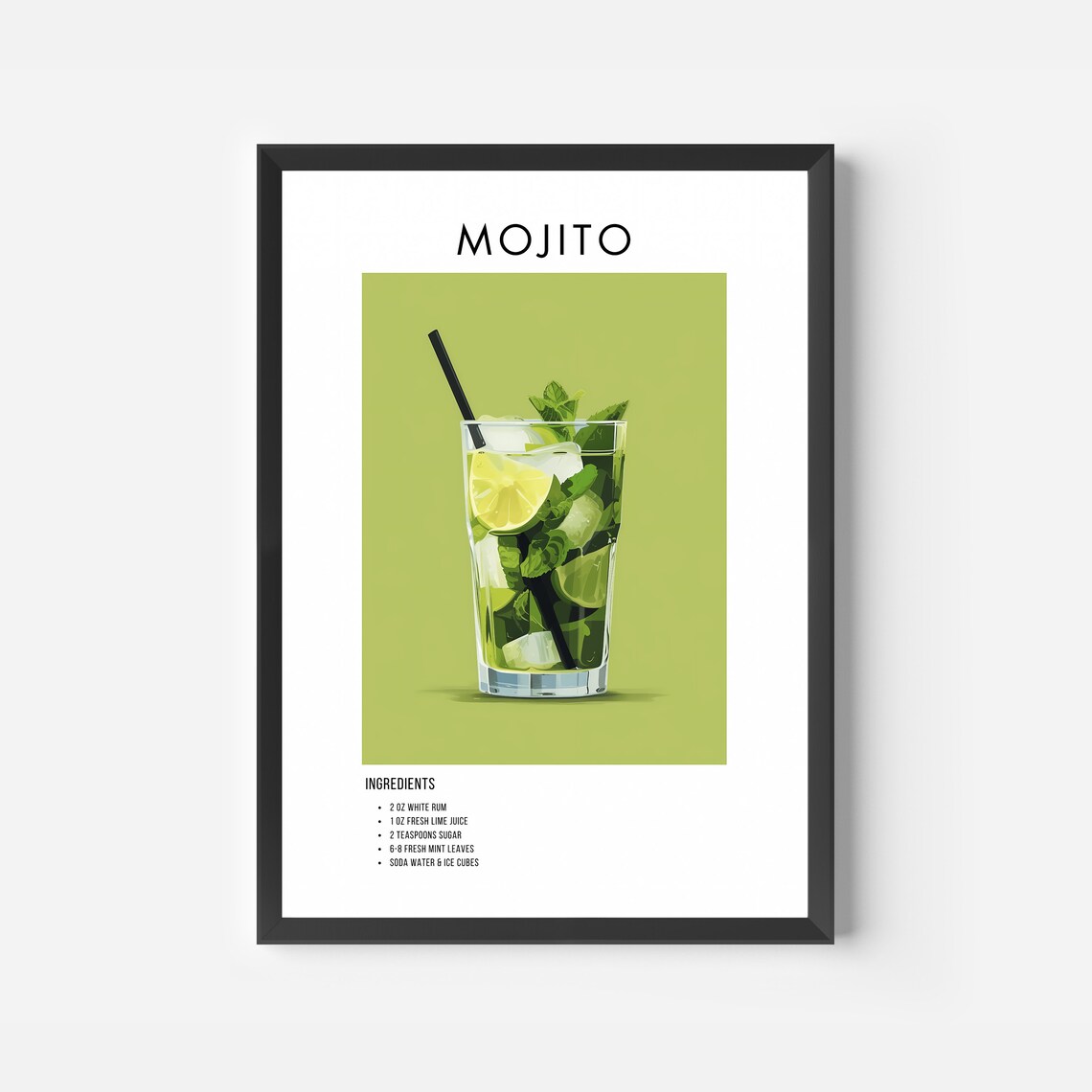 Mojito Cocktail Recipe Ingredients Vintage Green Bar Cart Print - Image 2