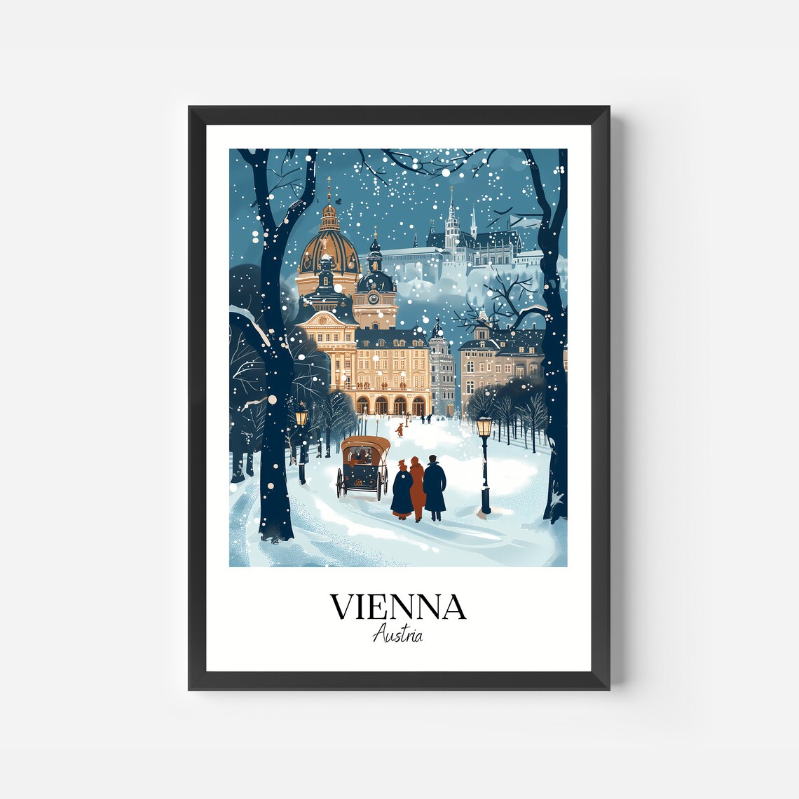 Vienna Austria Snowy Winter Old Town Scene Christmas Travel Poster - Image 2