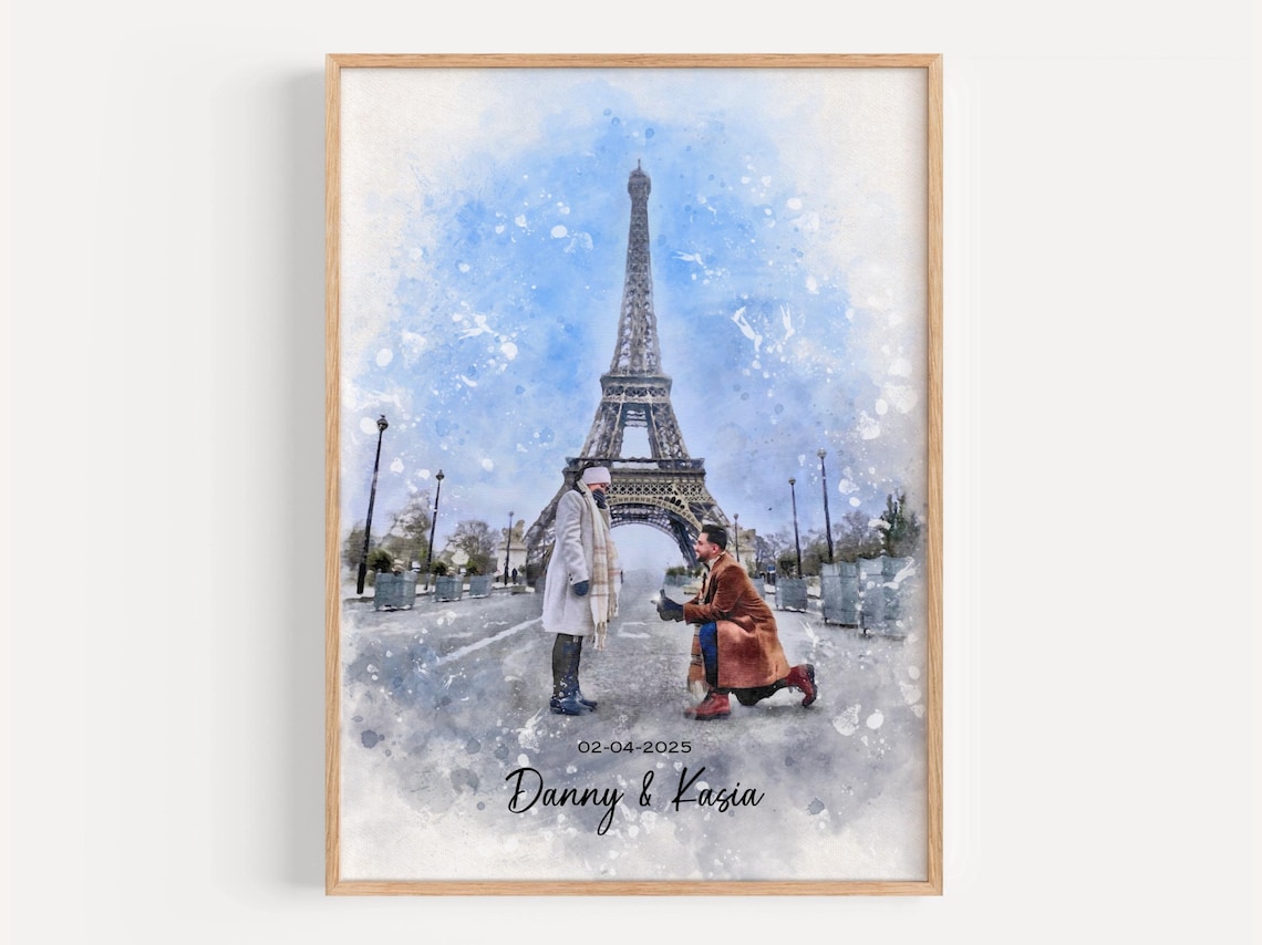 Custom Couple Portrait Watercolor Photo Art Romantic Wedding Gift Wall Art - Image 2