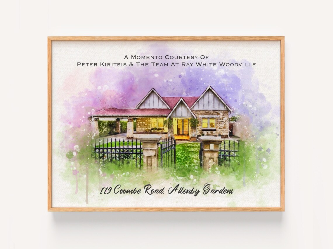 Custom Watercolor House Portrait 119 Coombe Road Realtor Gift Poster