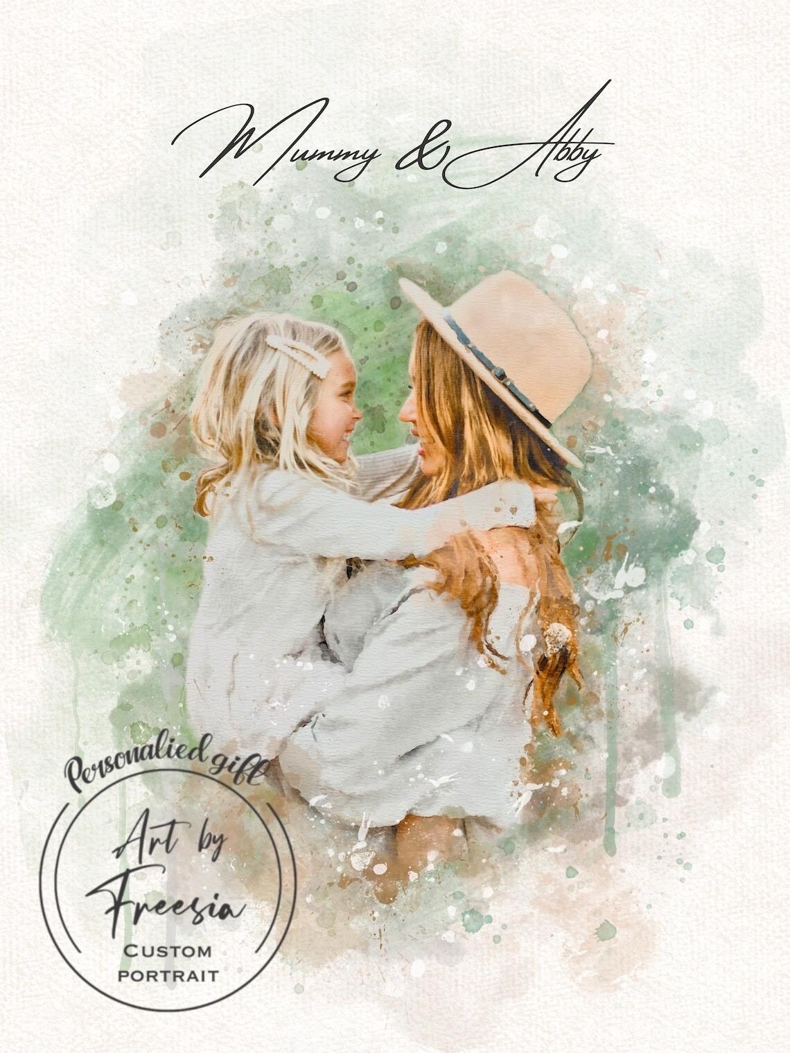 Bride and Groom Kissing Watercolor Wedding Day Custom Portrait Poster - Image 2