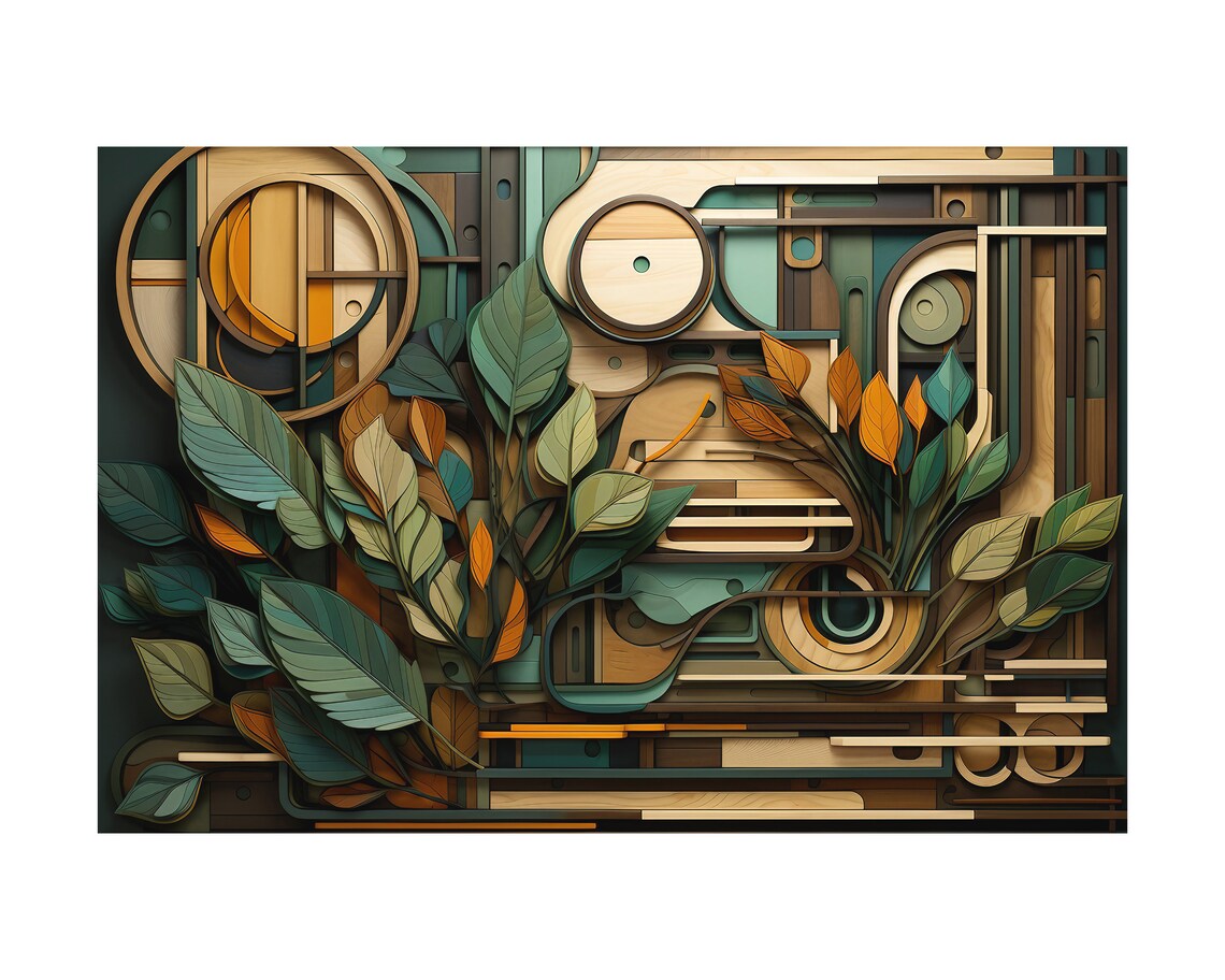 Art Deco Botanical Leaves Geometric Gold Teal Elegant Wall Art Poster - Image 4