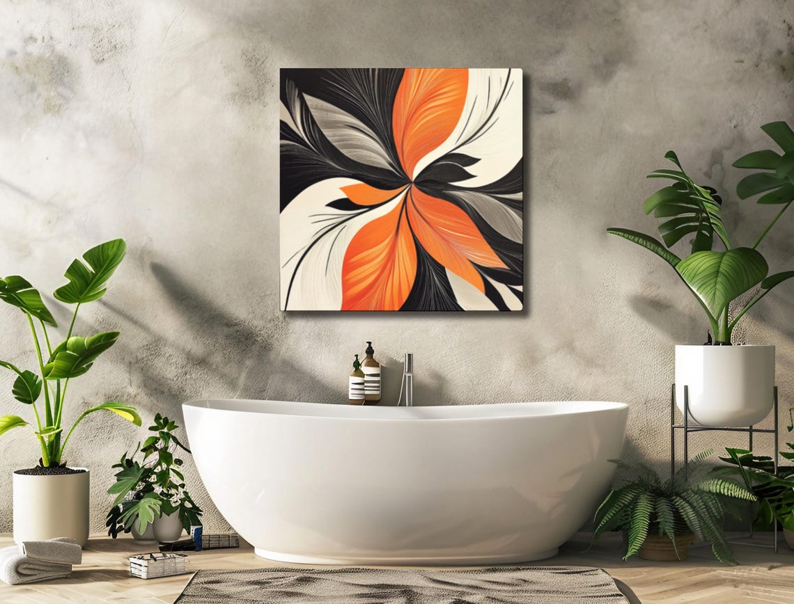 Bold Orange Black Beige Abstract Petal Swirl Modern Art Poster - Image 3