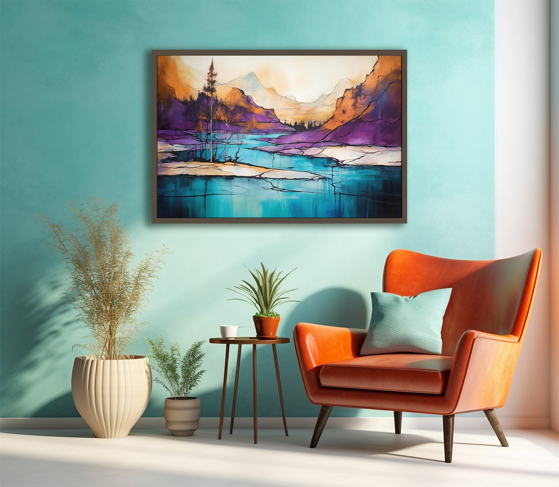 Abstract Landscape Wall Art Nature Inspired Print Bold Orange Teal Purple Poster Home Decor Modern Art Home Office Decor Focal Point - Image 2