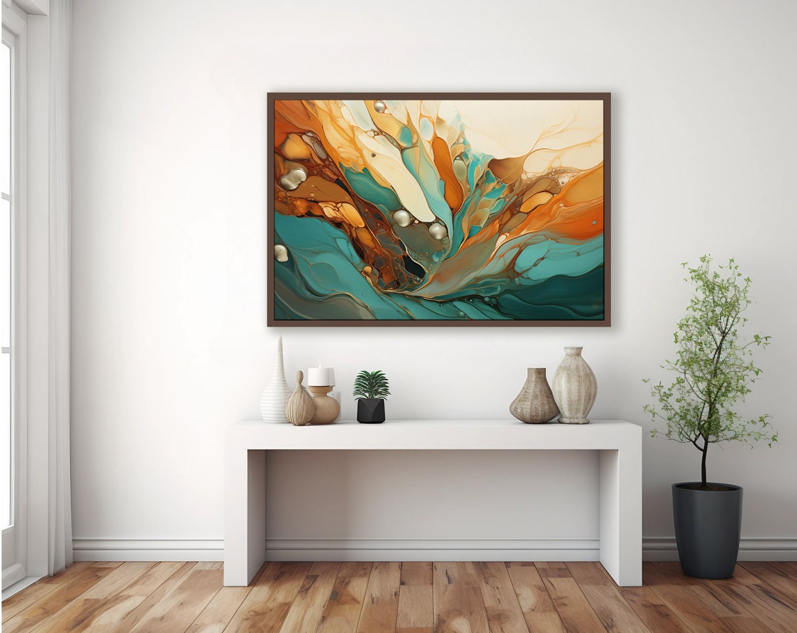 Abstract Wall Art Nature Inspired Print Bold Beautiful Orange And Teal Poster Home Decor Modern Art Home Office Decor Statement Piece - Image 2