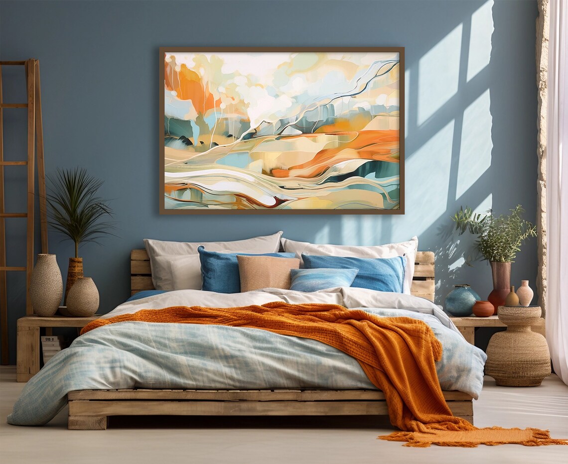 Abstract Wall Art Nature Inspired Landscape Print Orange Teal And White Poster Soft Neutral Colors Home Decor Home Office Decor - Image 3