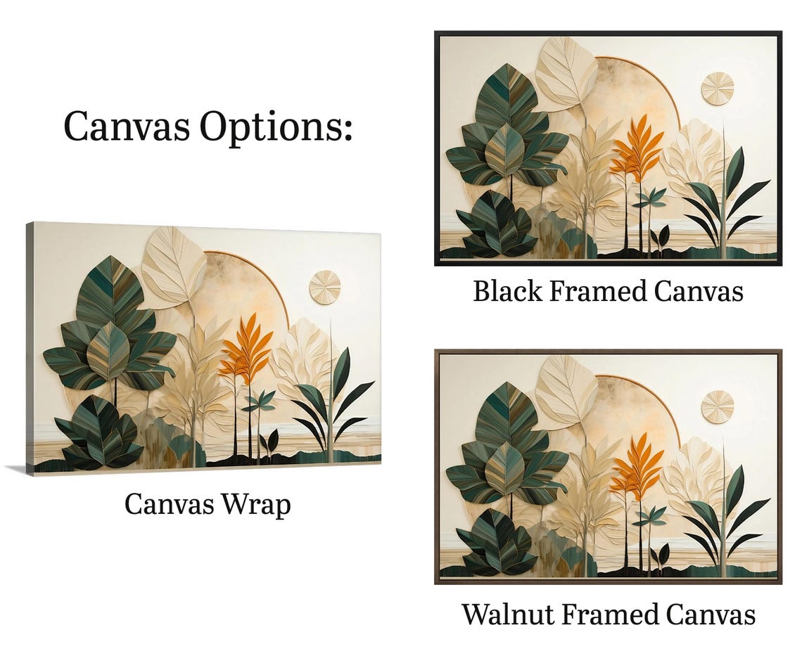 Layered Paper Cut Leaves Cream Green Orange Sun Arch Nature Poster - Image 3