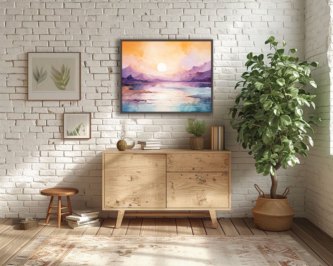 Abstract Landscape Art Print Living Room Decor Bedroom Art Home Decor Purple Blue Orange Poster Over The Bed Art Unframed Art Print - Image 2