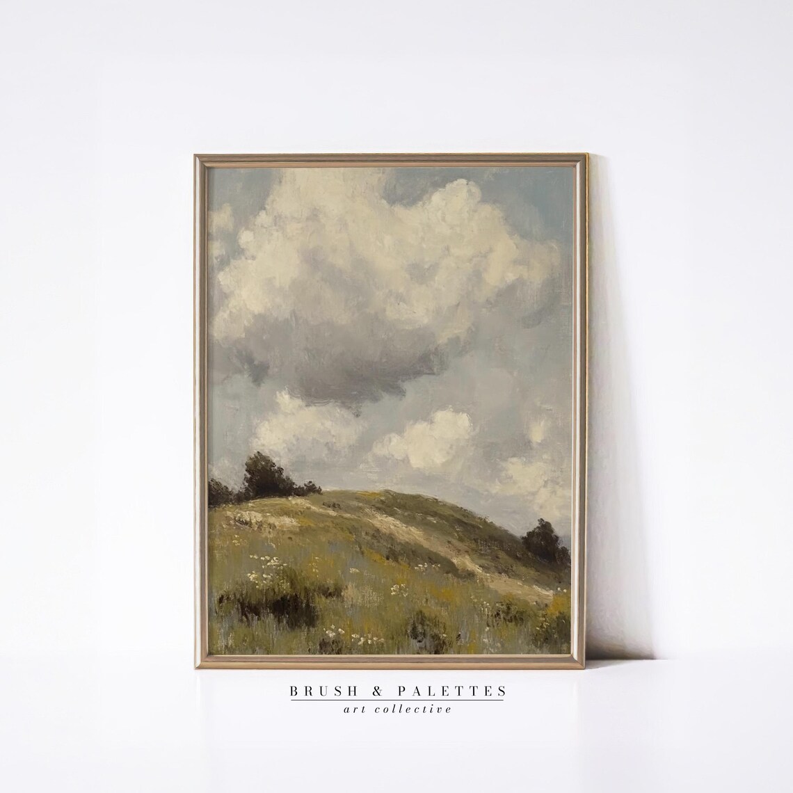 Pastoral Hill With Cloudy Sky Rolling Green Landscape Painting Poster