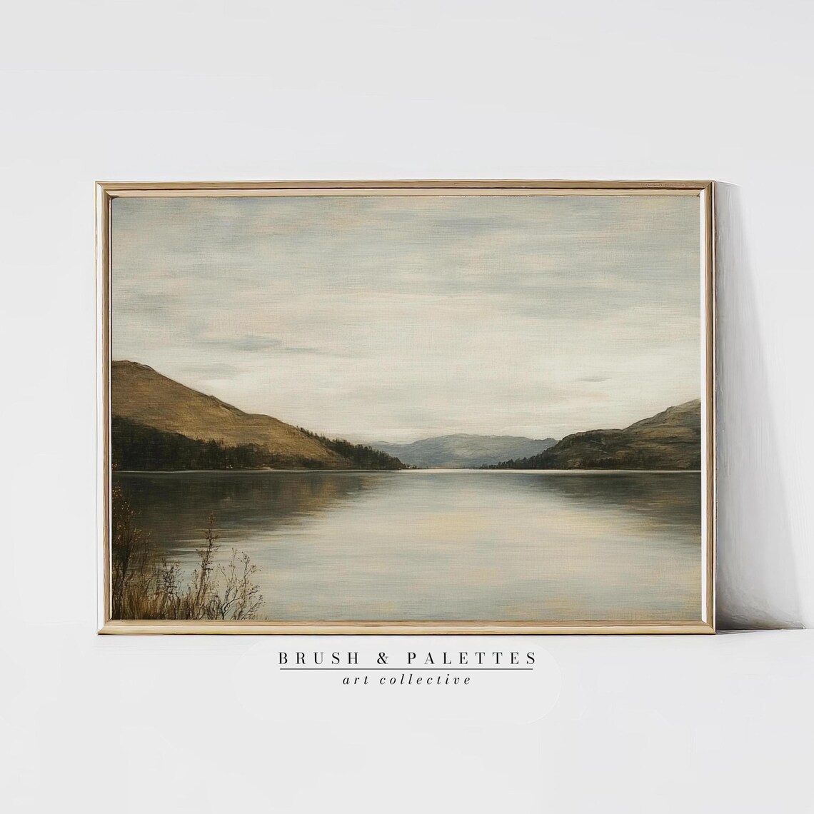 Moody Mountain Lake Serene Still Water Neutral Nature Landscape Poster