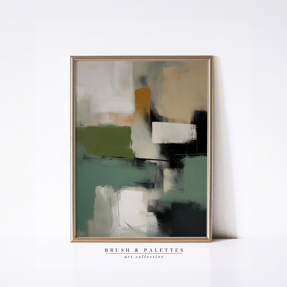Green Beige Abstract Print Geometric Minimalist Art Textured Wall Decor For Modern Neutral And Contemporary Interiors