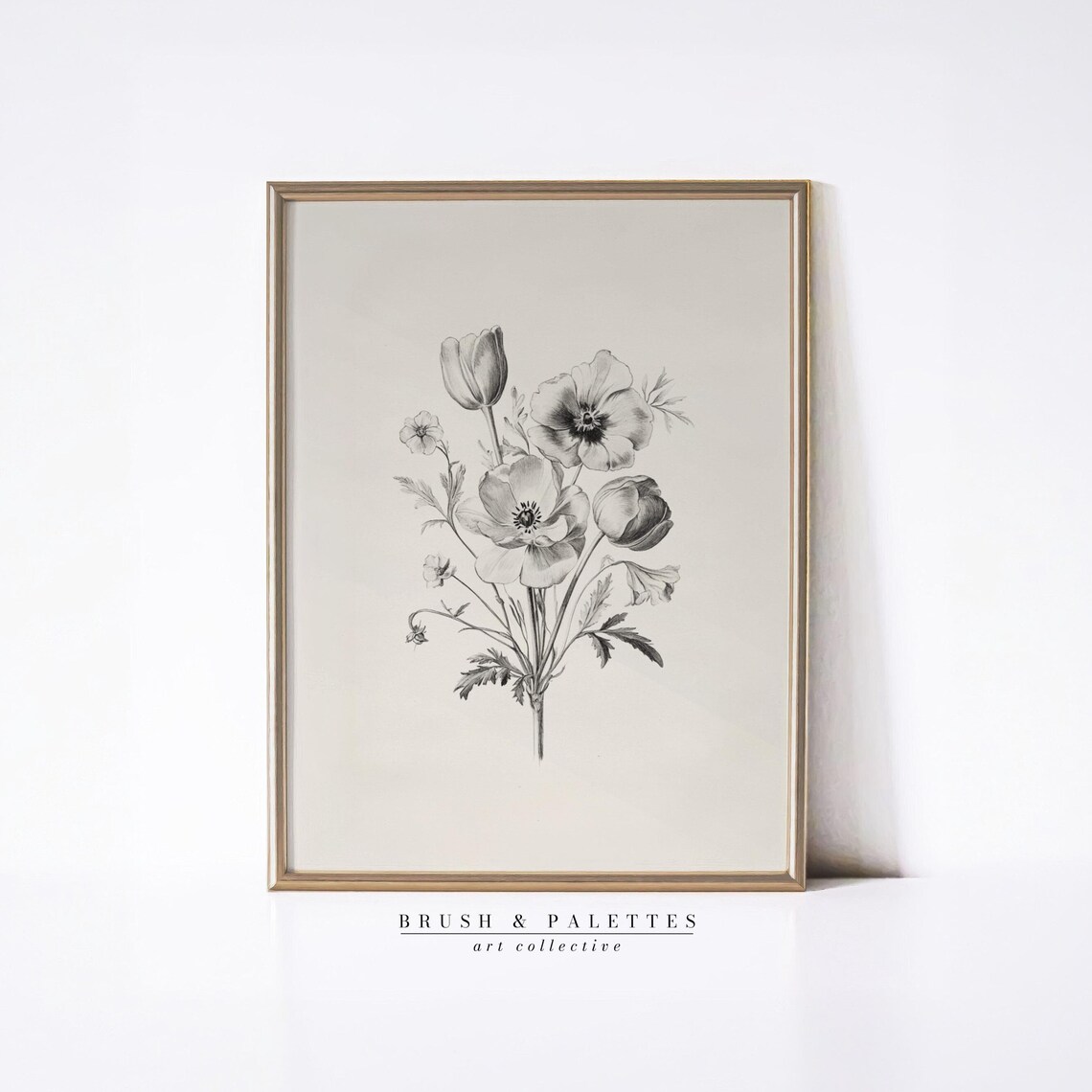 Elegant Vintage Pencil Flower Drawing Botanical Sketch Bloom Poster