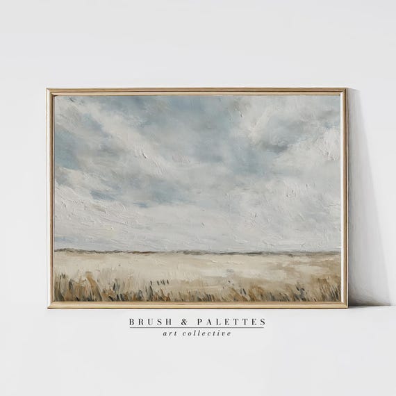 Neutral Prairie Landscape Painting Abstract Minimalist Sky Wall Art Rustic Decor For Country Farmhouse Or Cottage Homes