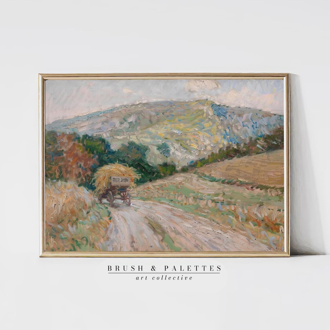 Hay Cart On Country Road Impressionist Harvest Landscape Poster