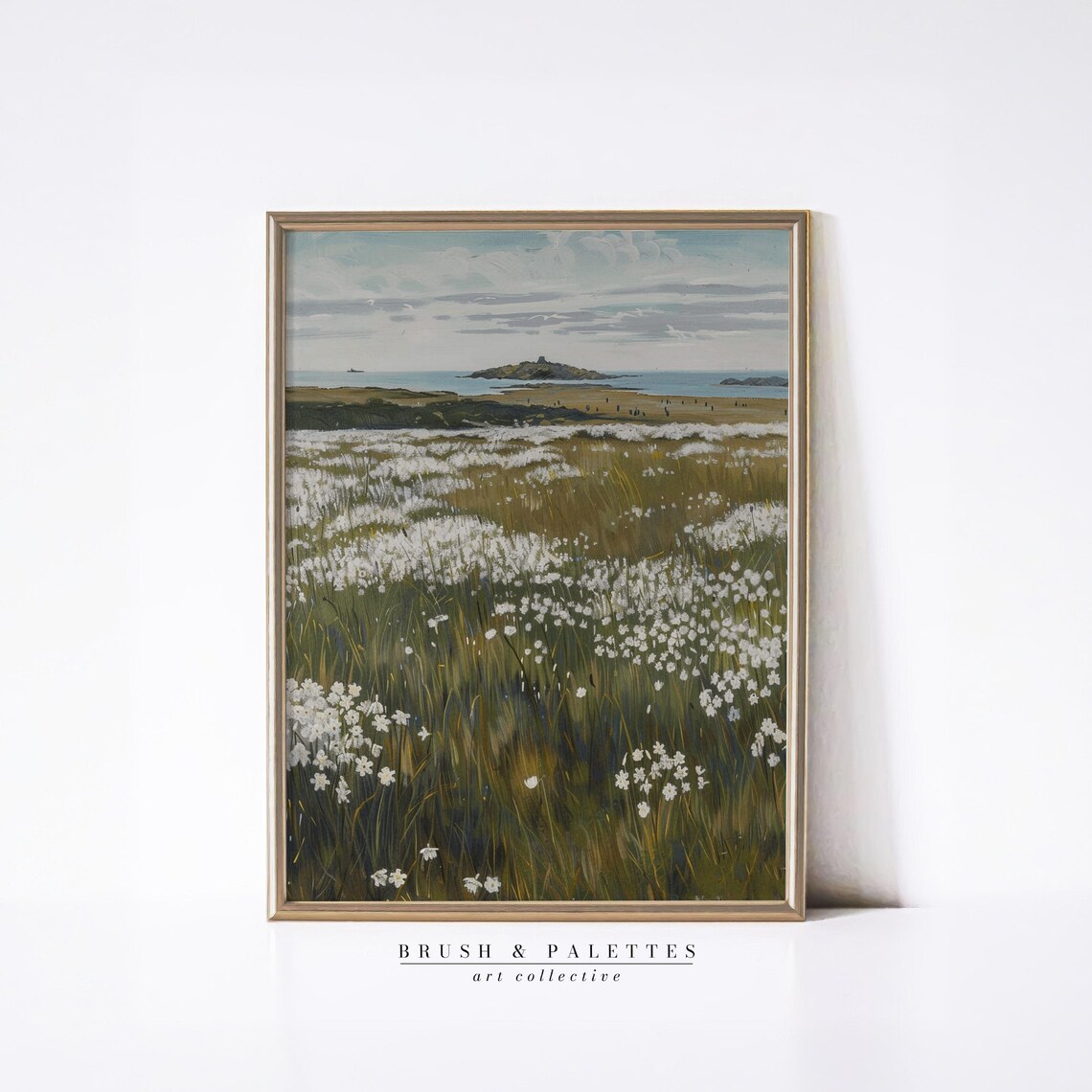 Coastal Wildflower Meadow Sea Island Distant View Landscape Poster