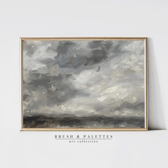 Moody Grey Sky Painting Stormy Cloudscape Wall Decor Minimalist Weather Art For Contemporary Lodge Or Rustic Homes