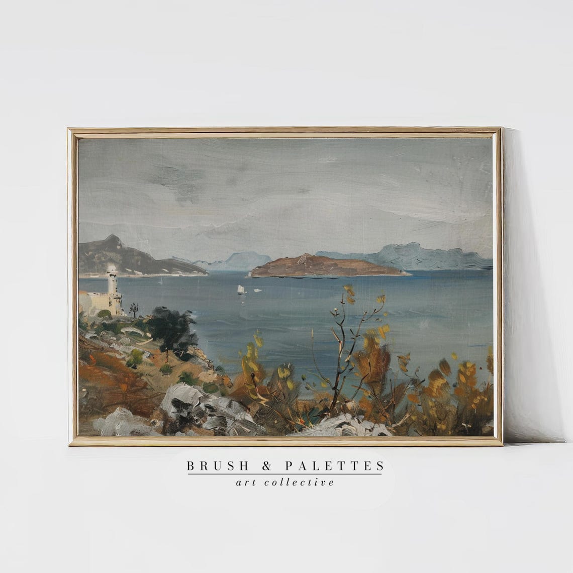 Mediterranean Lighthouse Bay Coastal Seascape Oil Painting Poster