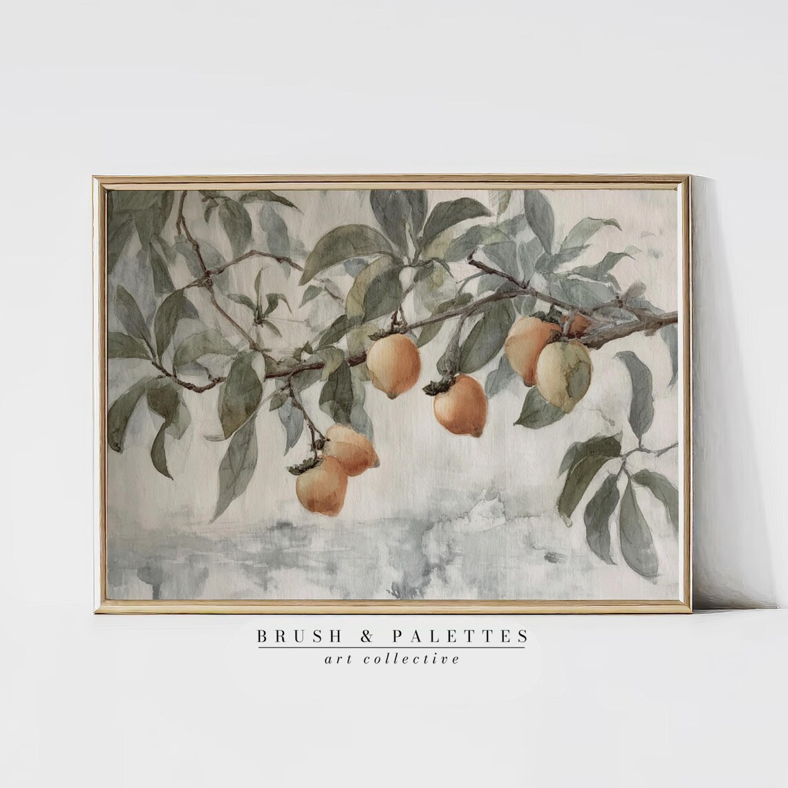 Persimmon Branch Watercolor Art Print, Rustic Kitchen Decor