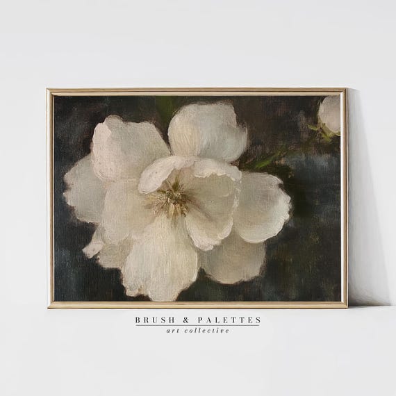 White Wild Rose Vintage Oil Painting Art Print
