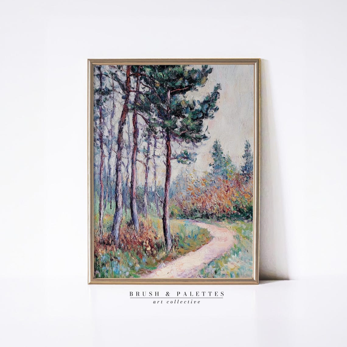 Forest Trail in Autumn Art Impressionist Pine Trees Path Wall Art