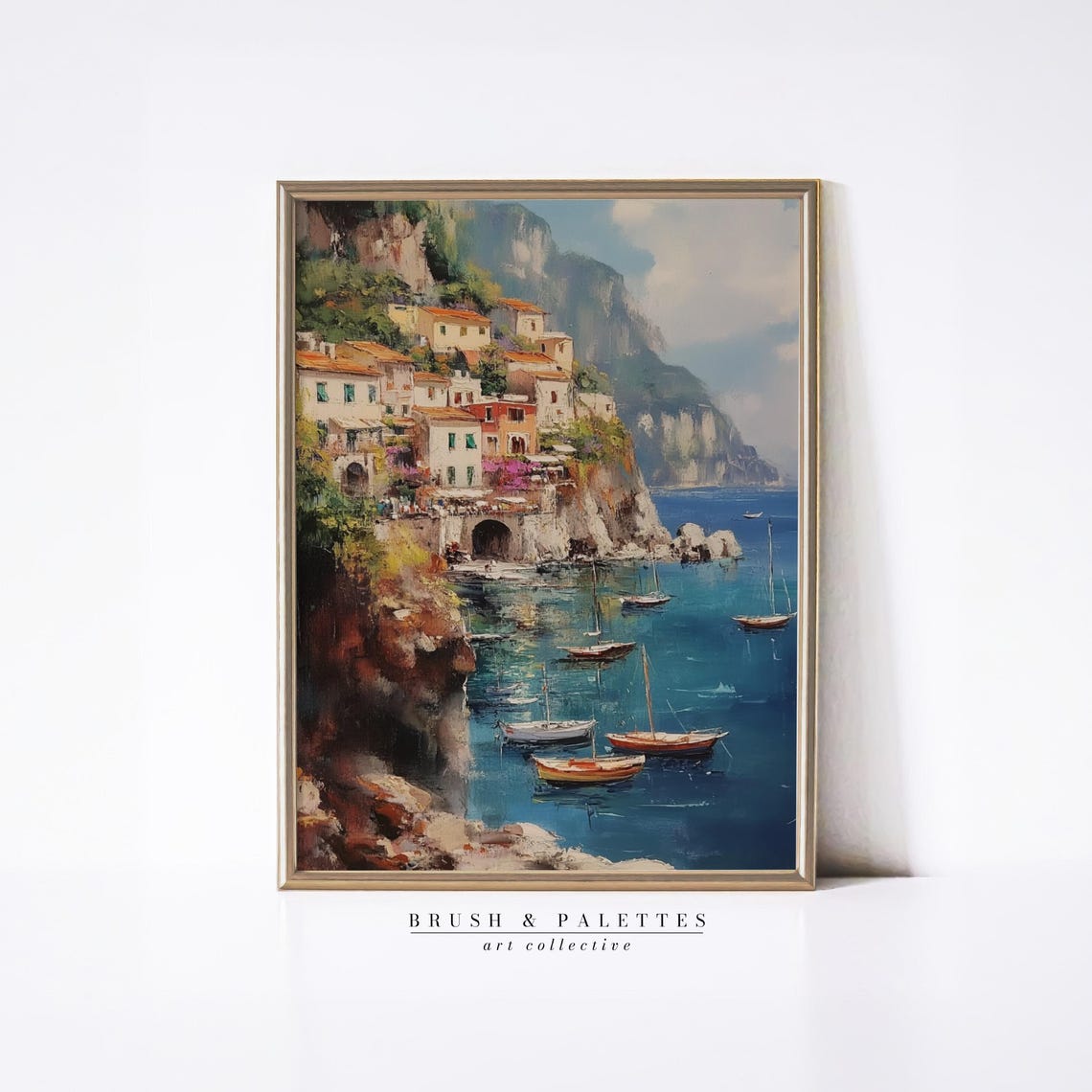 Amalfi Coast Vintage Oil Painting, Positano Travel Poster