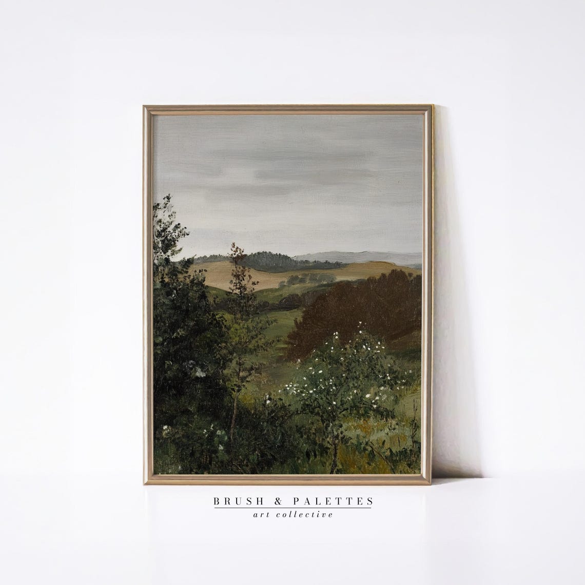 Rolling Hills Dark Trees Overcast Sky Muted Landscape Poster