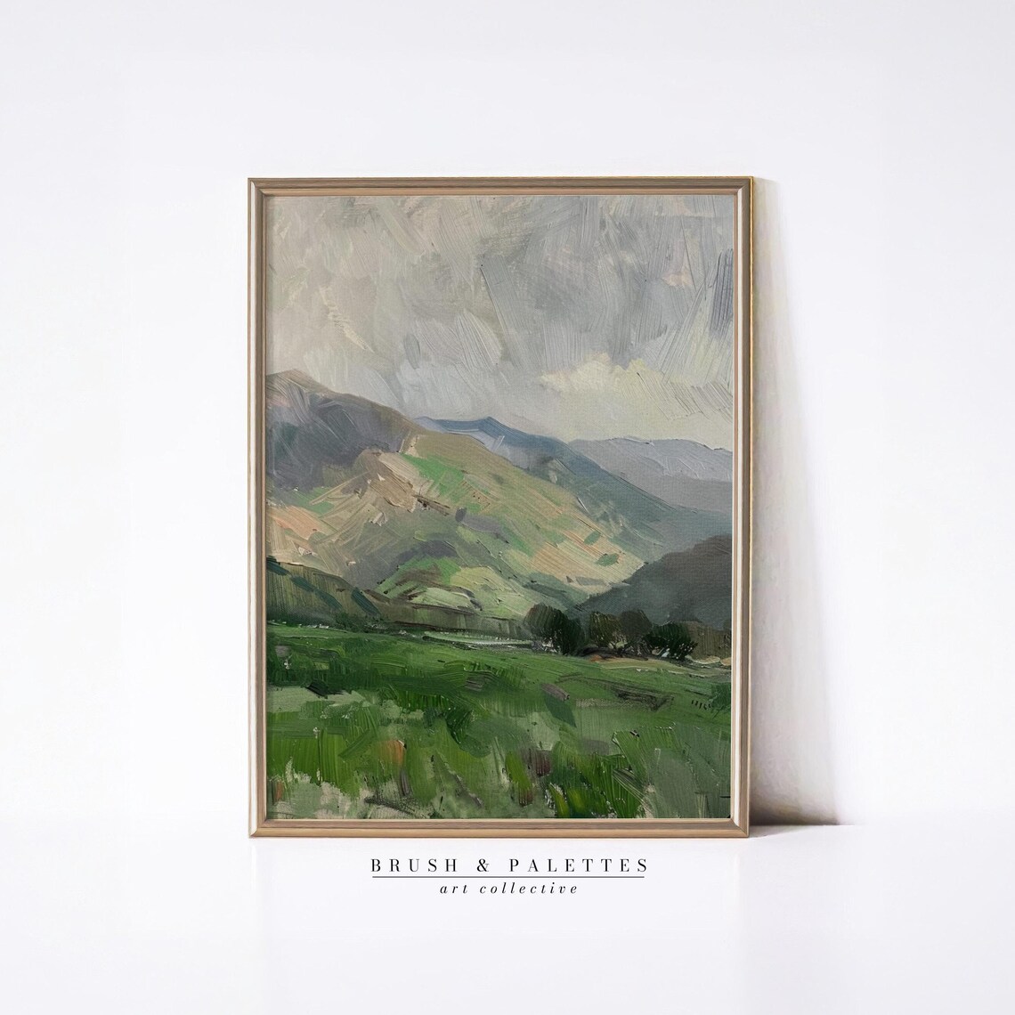Green Mountain Meadow Valley Impressionist Oil Painting Nature Poster