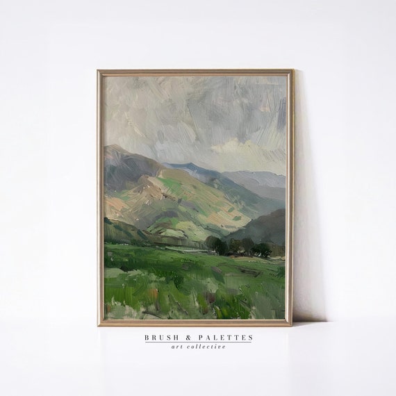 Rolling Green Hills Print Mountain Landscape Wall Decor Peaceful Nature Art For Lodge Or Country Farmhouse Homes