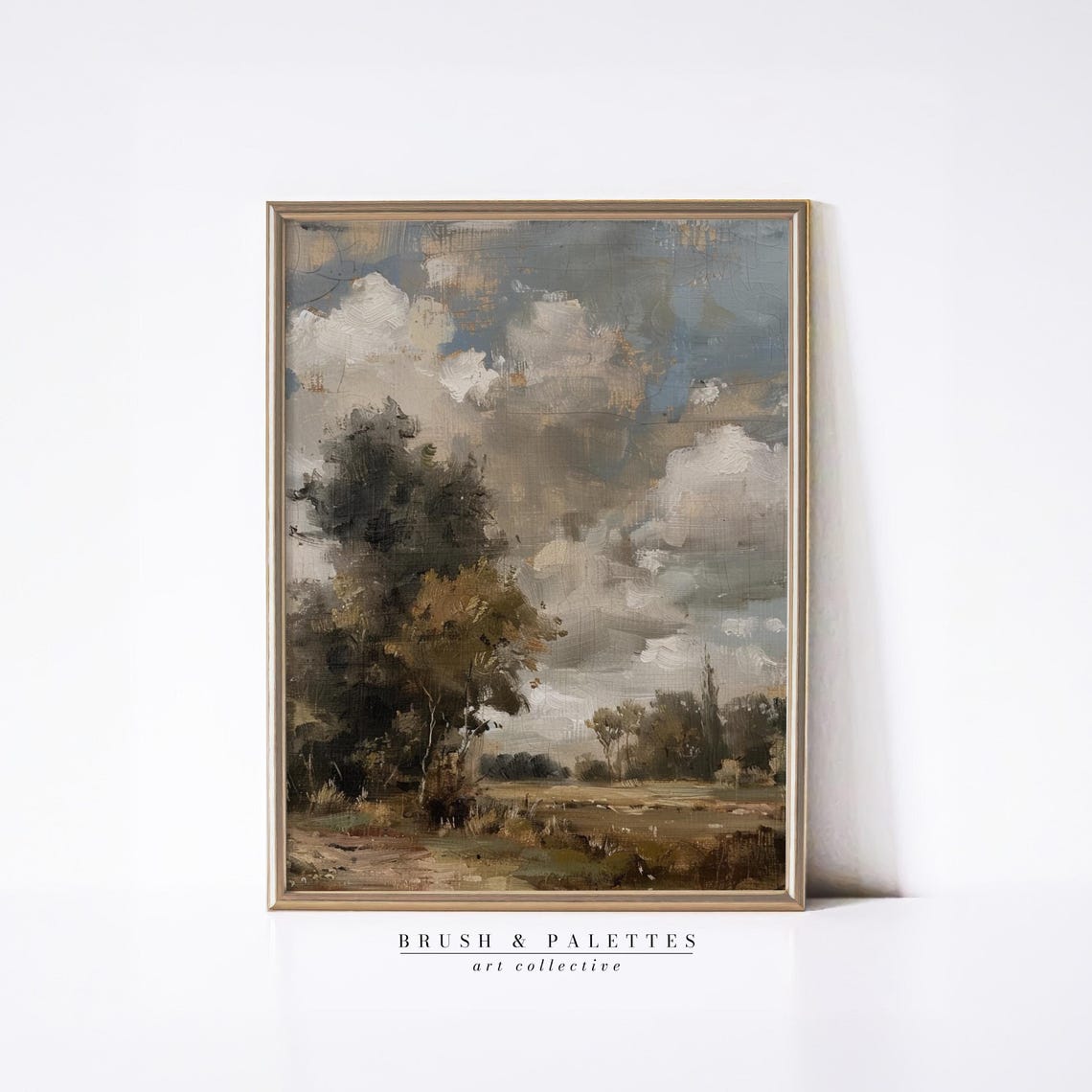 Moody Rustic Landscape Oil Painting Dramatic Cloudy Countryside Poster