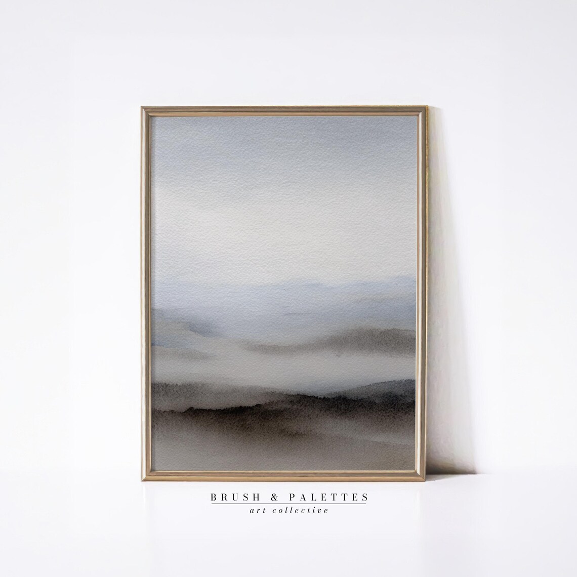 Misty Foggy Hills Abstract Watercolor Gray Neutral Landscape Poster