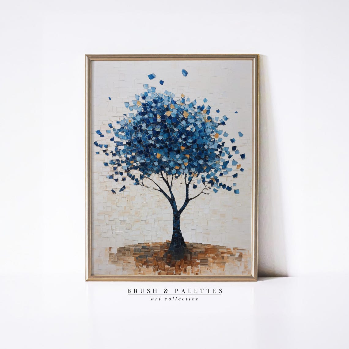 Blue Leaf Mosaic Tree Painting Modern Textured Botanical Poster