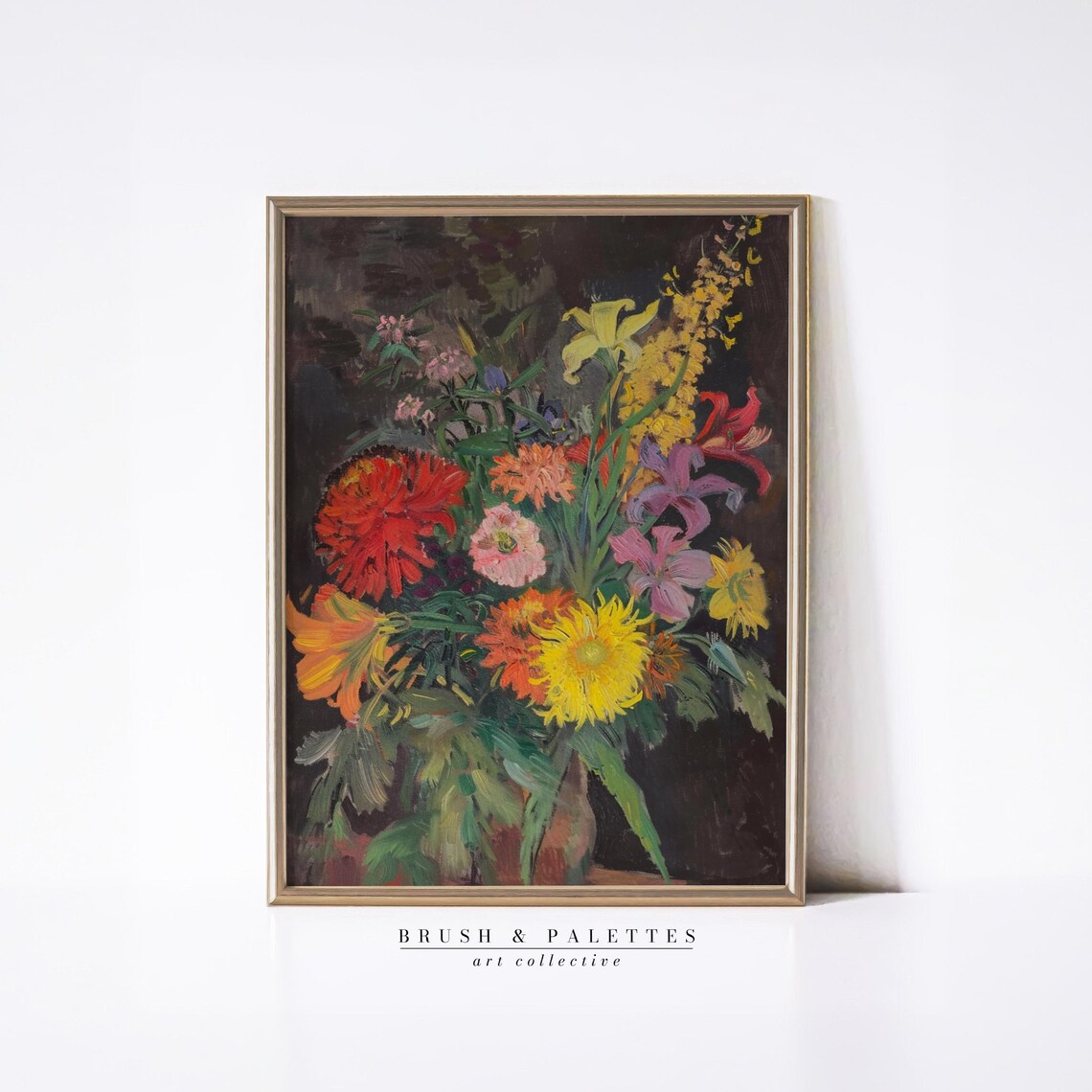 Vibrant Floral Bouquet Oil Painting Bold Vintage Flower Poster