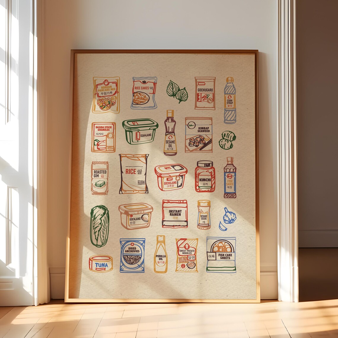Whimsical Korean Pantry Sketch, Seoul Kitchen Art Print