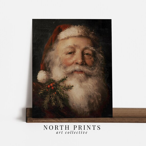 Traditional Christmas Santa Claus Art Print, Holiday Decor