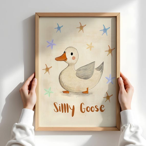 Silly Goose Print Retro Nursery Decor Funny Animal Poster