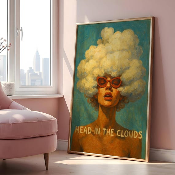 Surreal Cloud Hair Art Print Dreamy Fantasy Decor