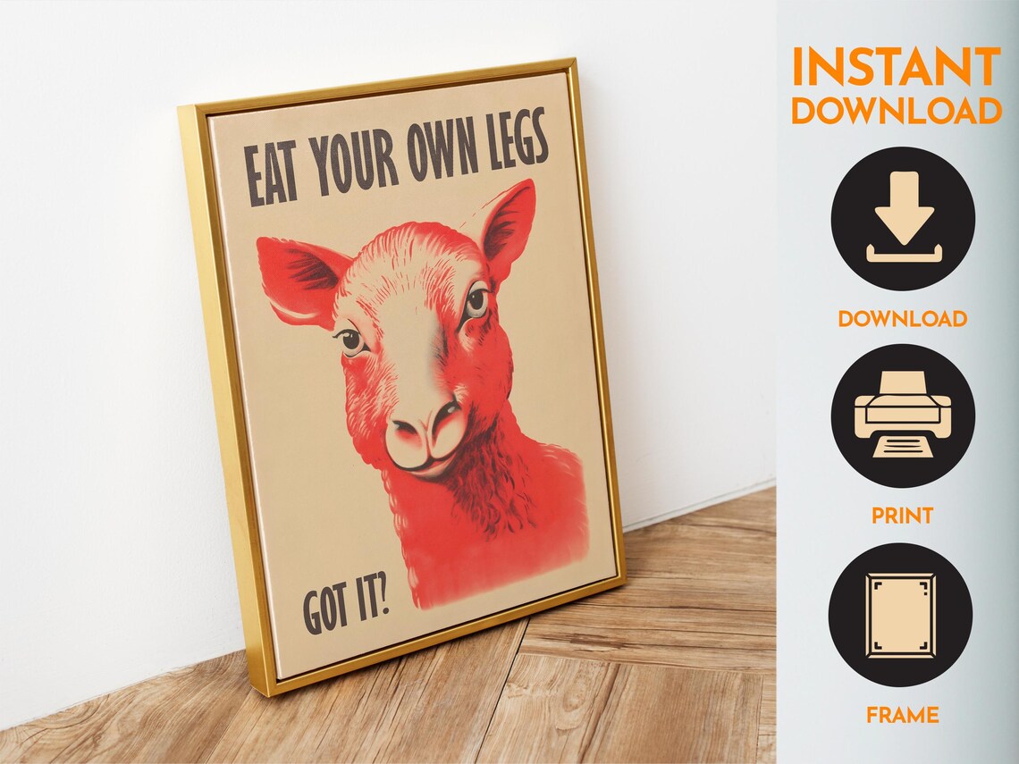 Eat Your Own Legs Red Lamb Bold Retro Quote Humorous Funny Poster - Image 6
