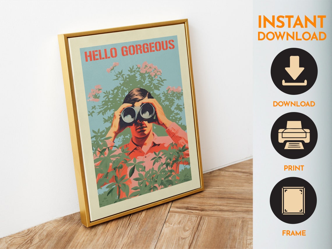Hello Gorgeous Man With Binoculars Vintage Jungle Art Poster - Image 6