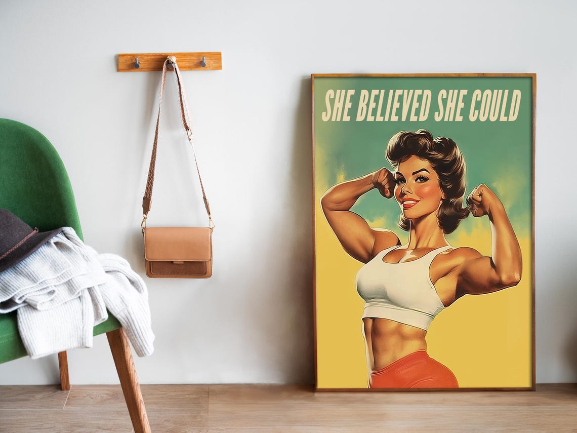 She Believed She Could Gym Poster Motivation Quote Wall Art Home Gym Retro Workout Room Decor Bodybuilding Print Fitness Girl Art - Image 5