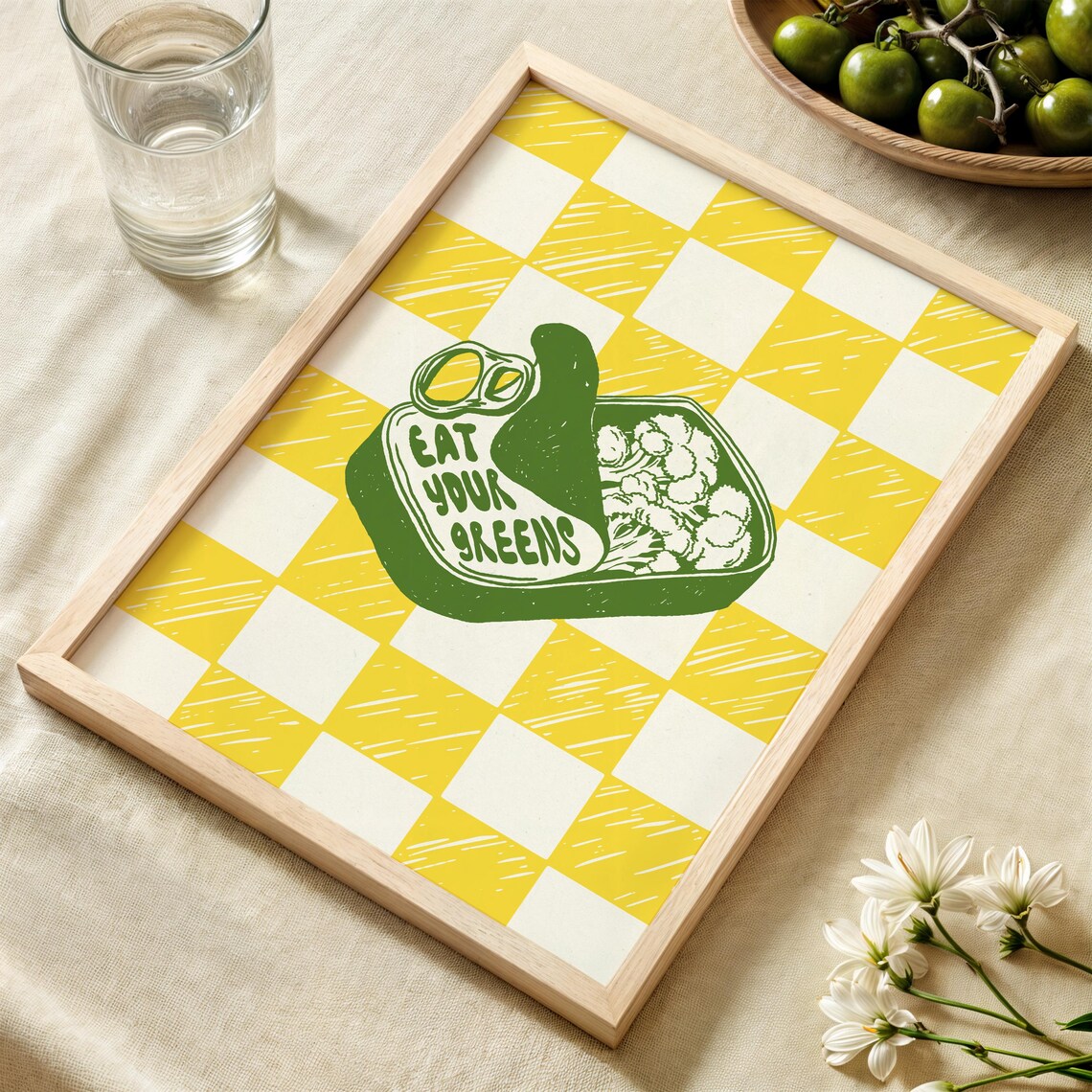Eat Your Greens Retro Food Print, Vegan Kitchen Decor