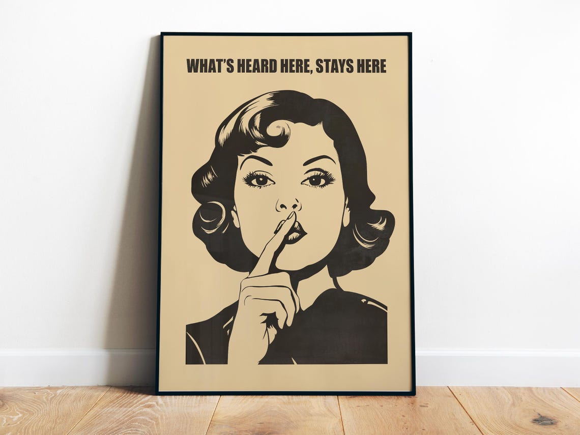 Whats Heard Here Stays Here Retro Shh Woman Vintage Bathroom Poster