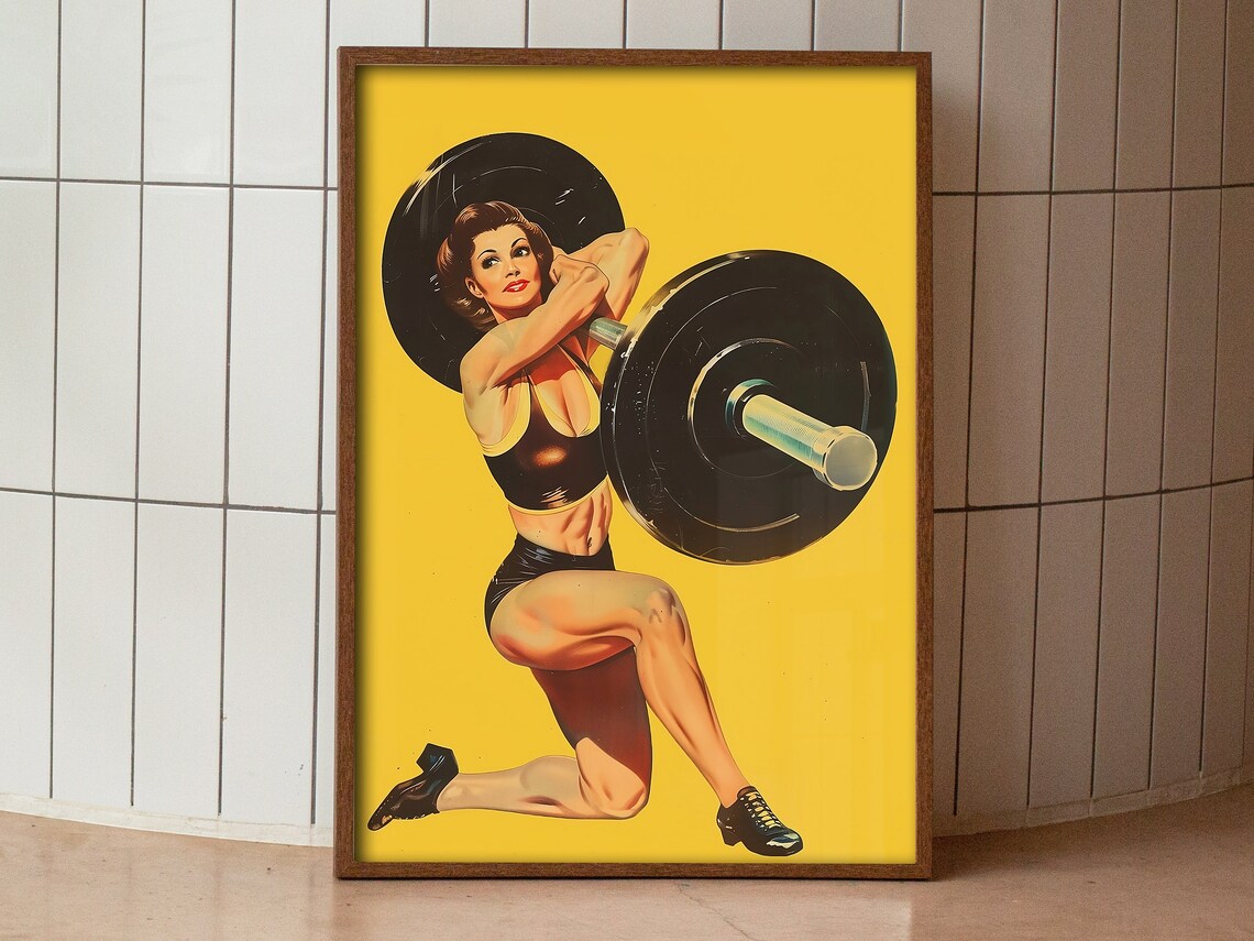Retro Gym Poster, 1940 Woman Weightlifting Art Print - Image 3