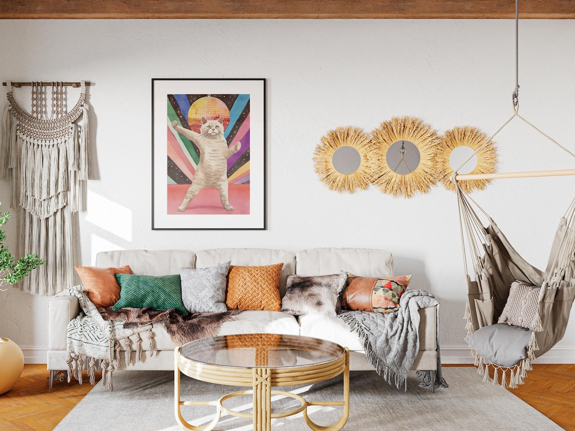 Disco Cat Funny Poster, Trendy Cat Watercolor - Image 3