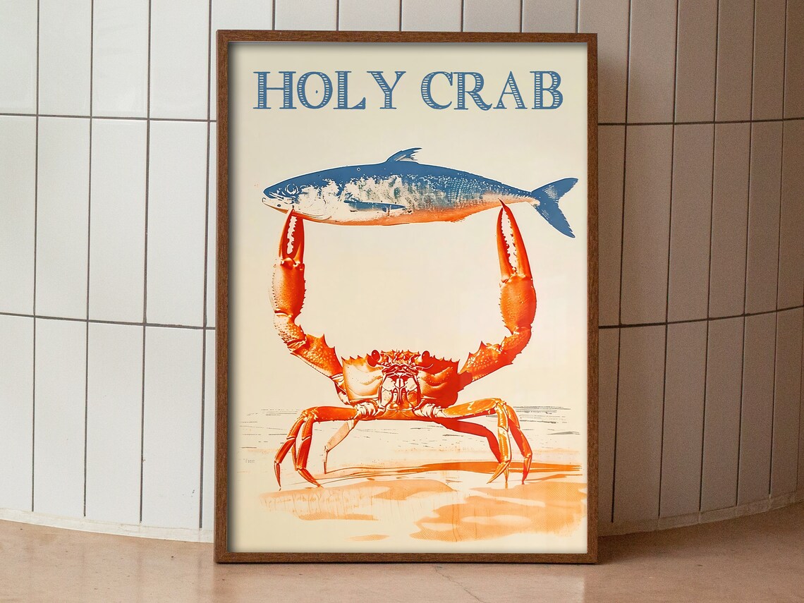 Retro Funny Crab Poster, Beach House Decor Art Print - Image 3