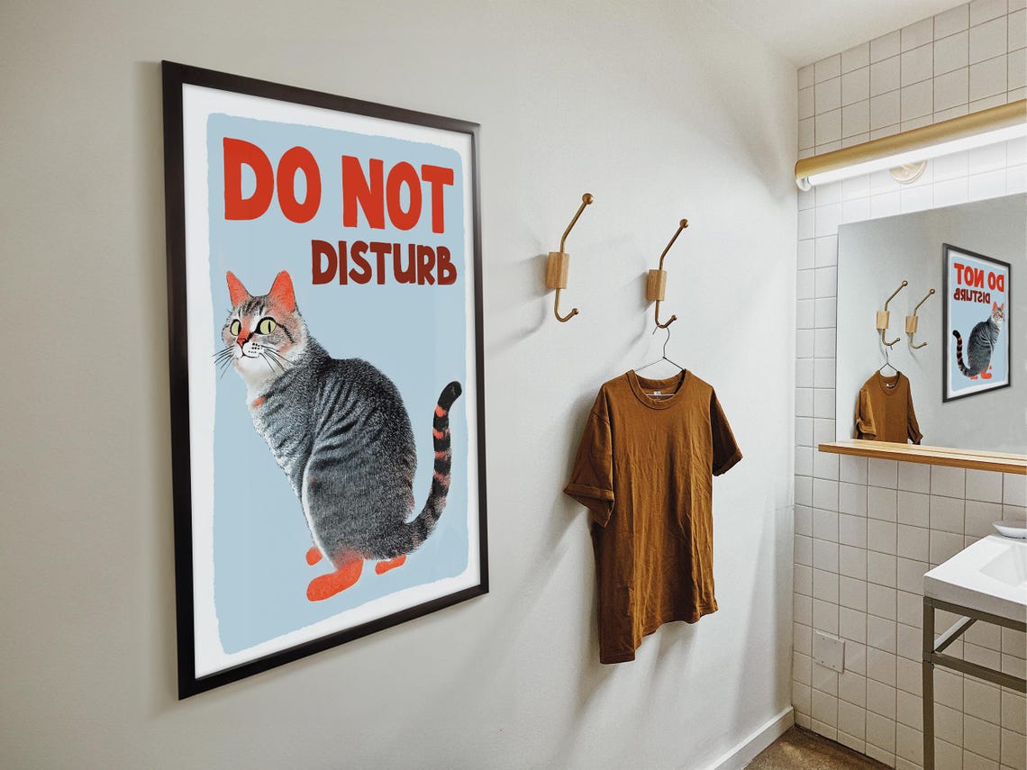 Do Not Disturb Grumpy Tabby Cat Blue Minimalist Funny Cat Poster - Image 4