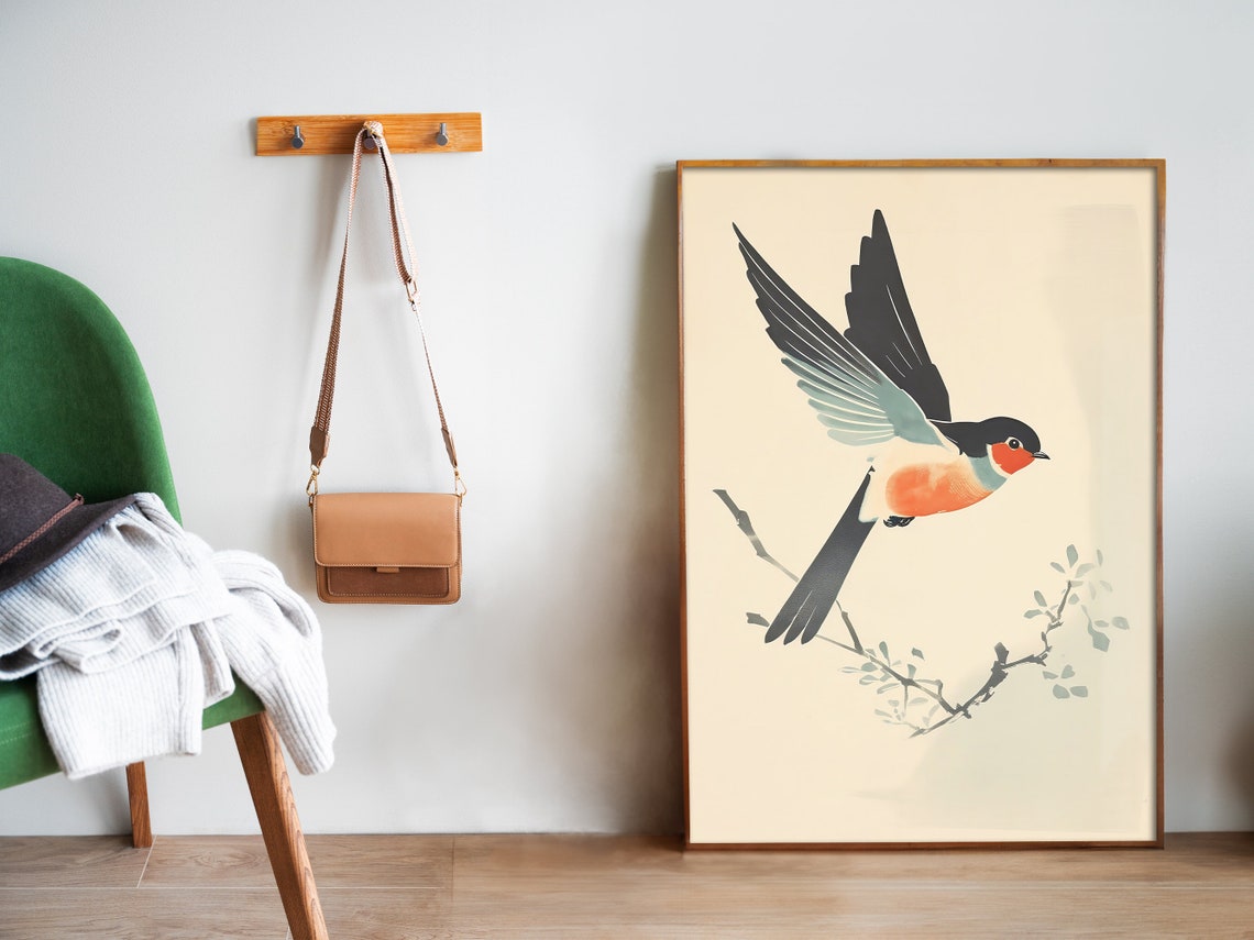 Swallow Bird In Flight Minimalist Vintage Japanese Style Art Poster - Image 5