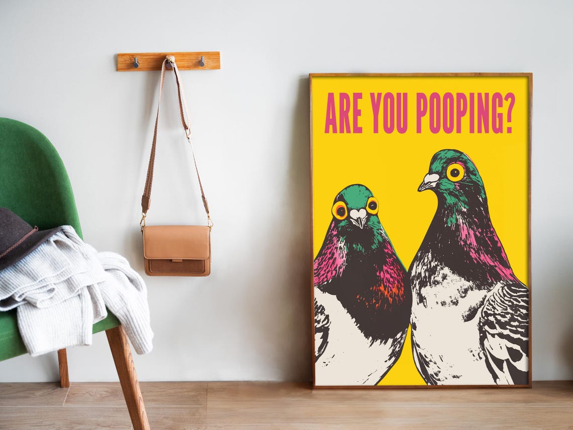 Are You Pooping Funny Pigeon Pair Yellow Bathroom Humor Art Poster - Image 5