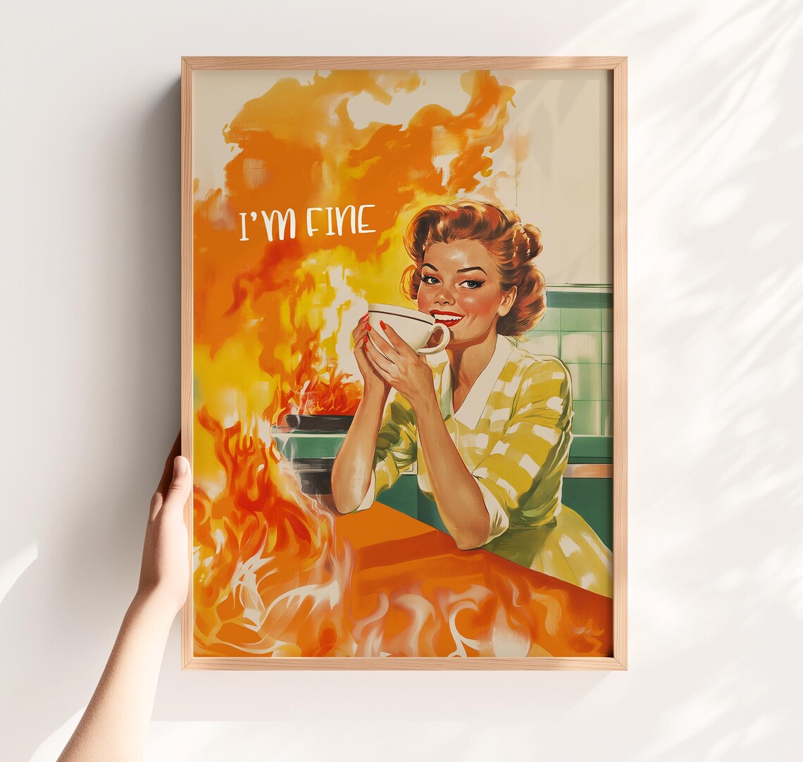 Funny Retro Kitchen Poster, Coffee Wall Art Print