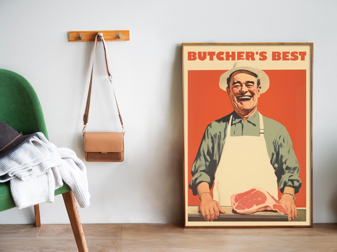 Butchers Best Jolly Butcher Steak Retro Vintage Ad Style Poster - Image 5