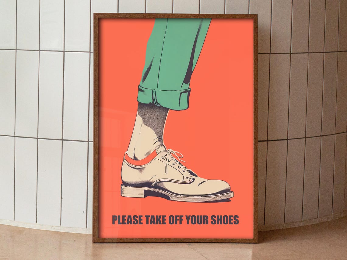 Please Take Off Your Shoes Retro Orange Funny Entrance Sign Poster - Image 3
